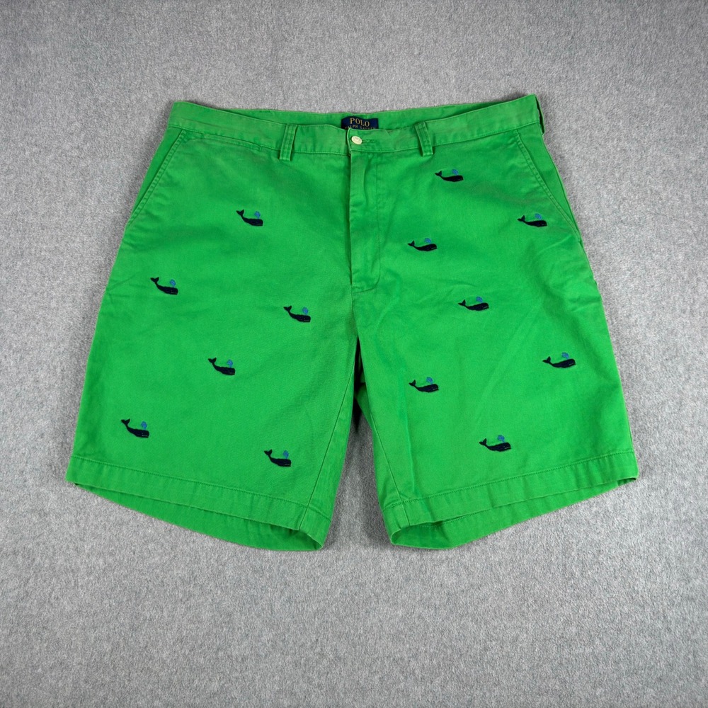Polo Ralph Lauren Green Embroidered Whale Shorts Mens 38 Preppy Chino Classic 9"